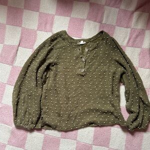 Blu Pepper Olive Sweater with White Dots